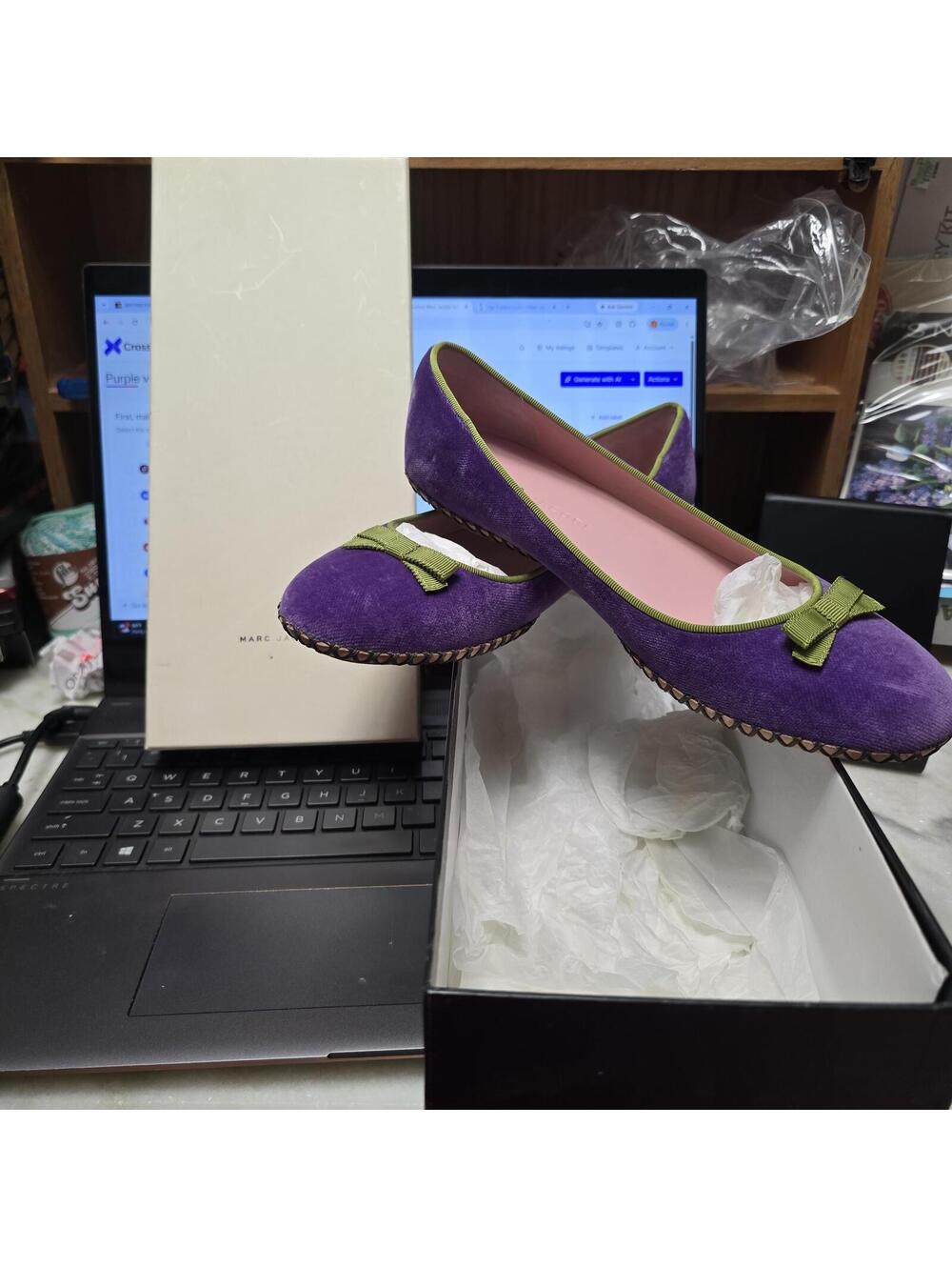 Purple velvet Marc Jacobs ballet flats sz 38 size 8 original box